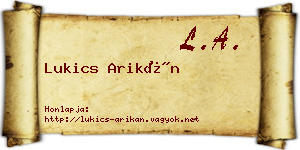 Lukics Arikán névjegykártya